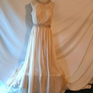 Dancing Queen 8734 XL Halter Plunging Neckline Gem Belt Prom Dress